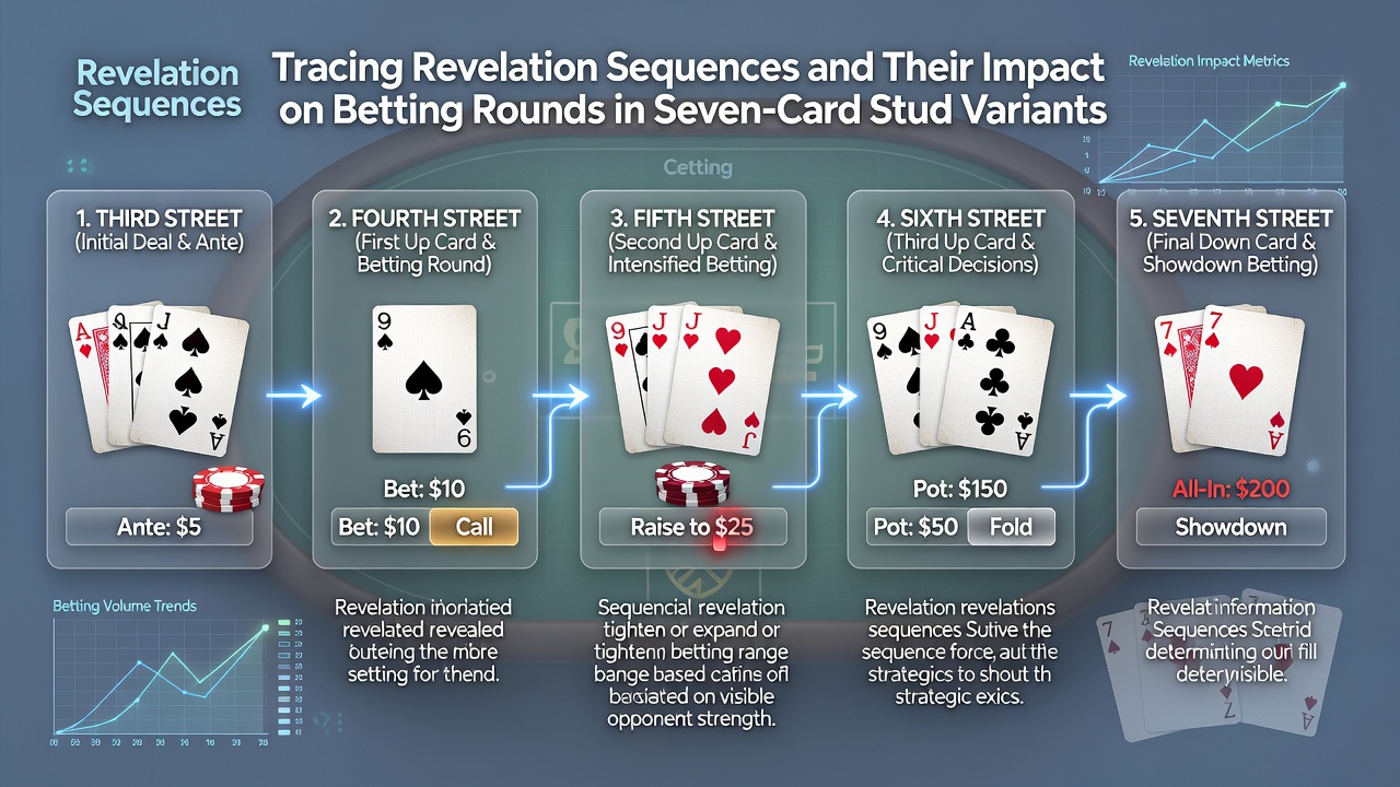 Diagram over betting mønstre påvirket af afsløringssekvenser i Stud varianter